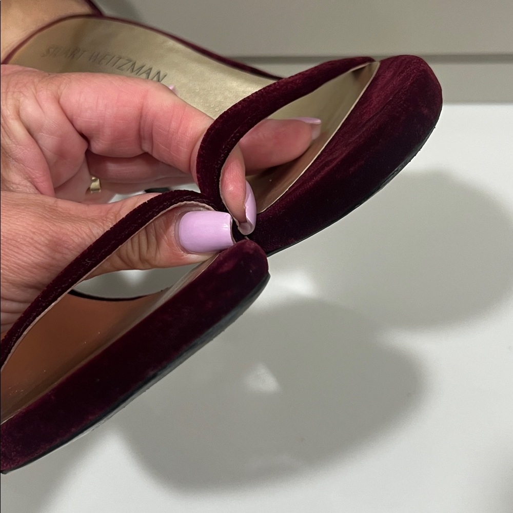 Stuart Weitzman Wine Velvet Bow High-Heel Sandals - Picture 7 of 7